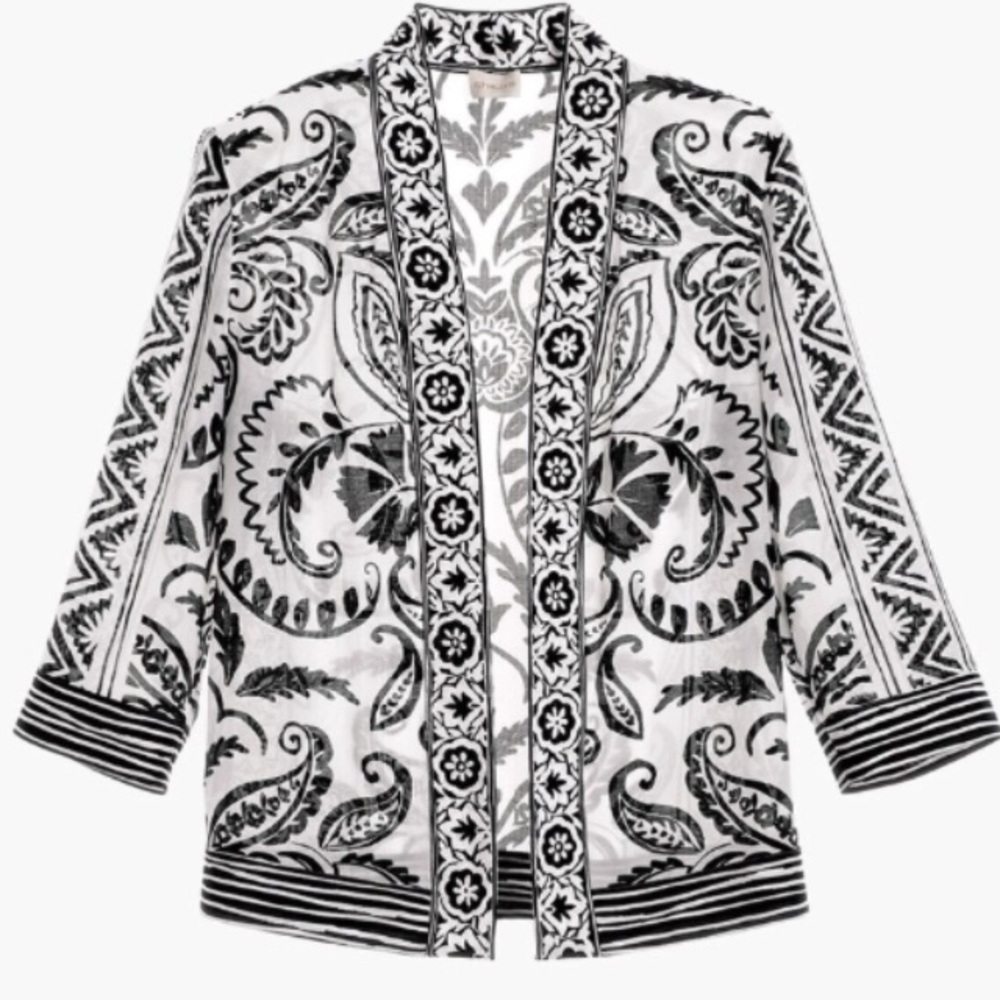 NWT Light & Breezy Chico’s kimono black & white